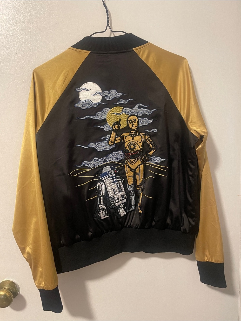Star Wars 40th anniversary embroidered satin bomber jacket w C-3PO & R2-D2
